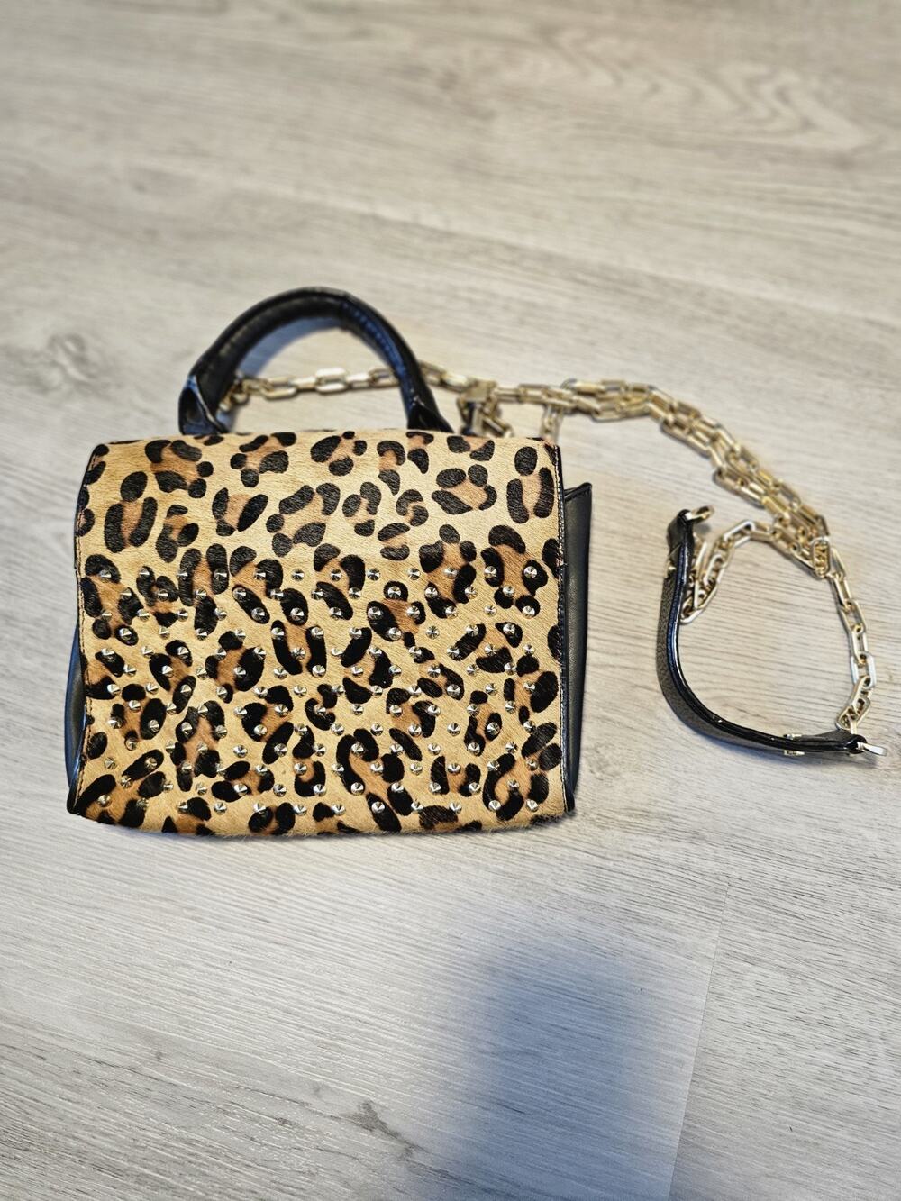 Zara Animal Print Studded Crossbody Wallet Bag Tan Black Chain Strap
